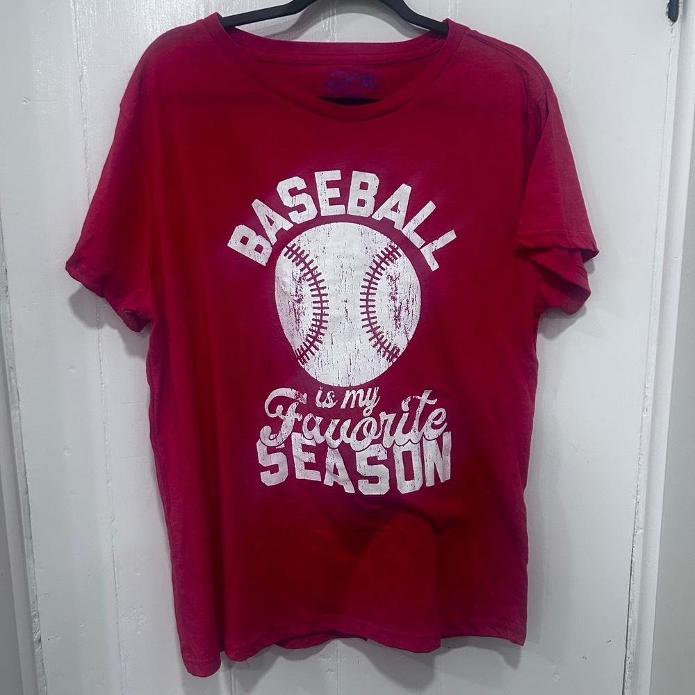Crazy Dog T-Shirts Womens XL Red Baseball Is My Favorite Season Graphic Tee